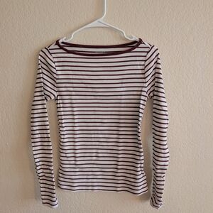 Sonoma Burgundy and White Striped Long Sleeve Tee